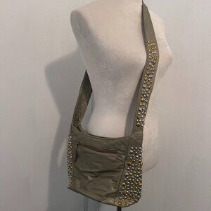 Black Leather Purse With Gold Studded Side And Strap